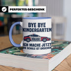 Einschulung Tasse Polizei Auto Spruch Bye Bye Kindergarten i – Blau [farbe:blau]