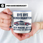 Einschulung Tasse Polizei Auto Spruch Bye Bye Kindergarten i – Blau [farbe:blau]