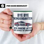 Einschulung Tasse Polizei Auto Spruch Bye Bye Kindergarten i – Grün [farbe:grün]