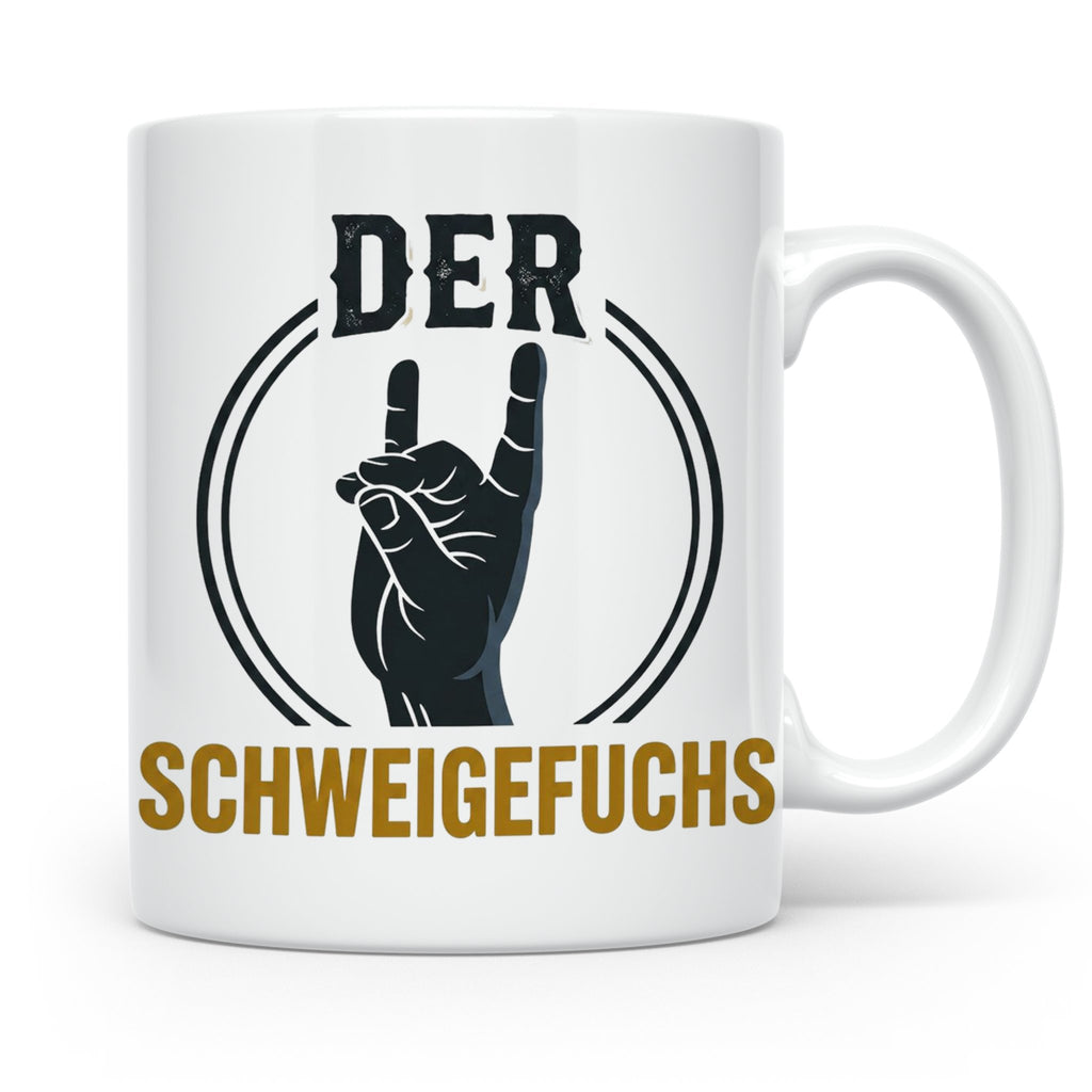Schweigefuchs Tasse für Lehrer & Erzieher mit Rock Hand Gest – Weiß [farbe:weiß]