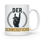 Schweigefuchs Tasse für Lehrer & Erzieher mit Rock Hand Gest – Weiß [farbe:weiß]
