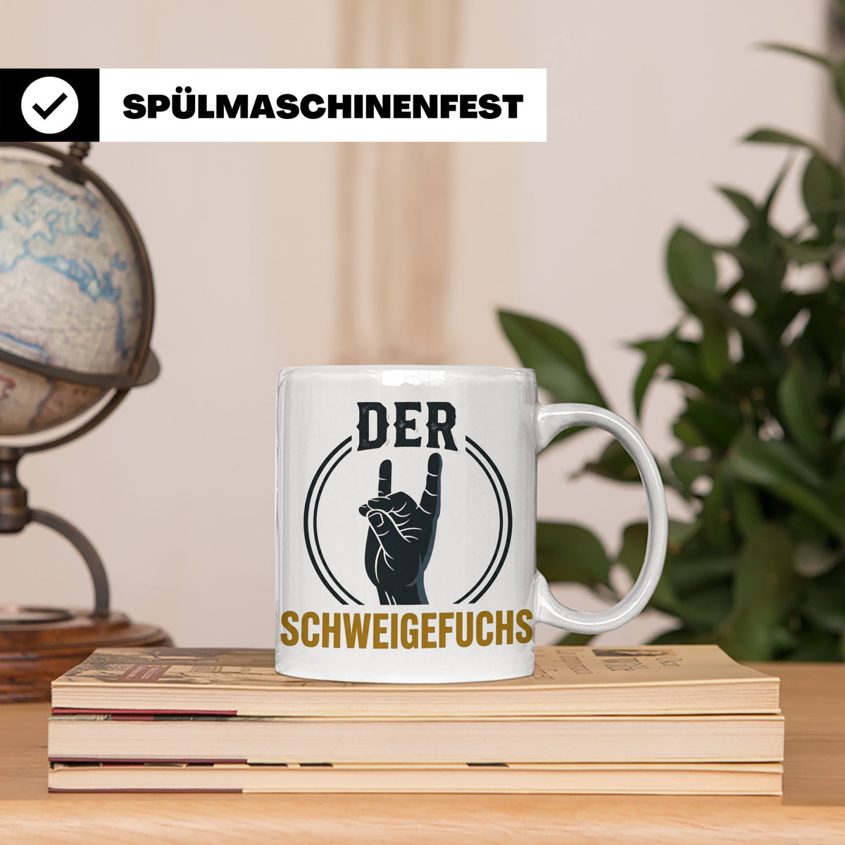 Schweigefuchs Tasse für Lehrer & Erzieher mit Rock Hand Gest – Weiß [farbe:weiß]