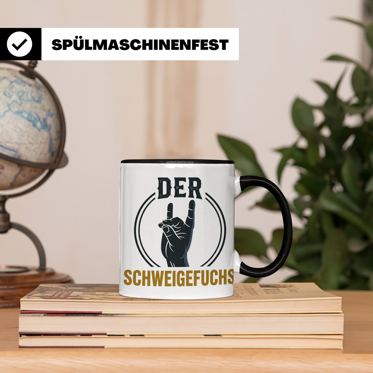 Schweigefuchs Tasse für Lehrer & Erzieher mit Rock Hand Gest – Schwarz [farbe:schwarz]