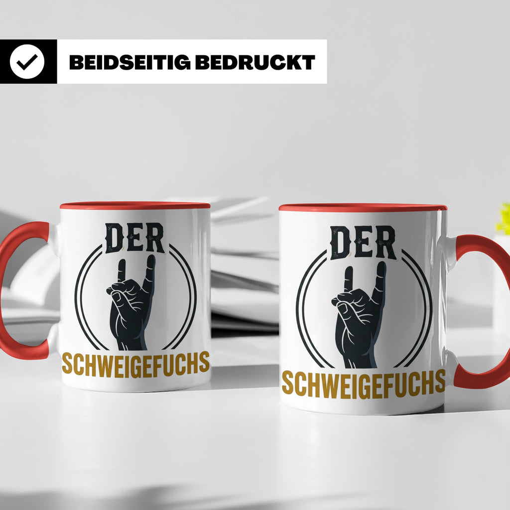 Schweigefuchs Tasse für Lehrer & Erzieher mit Rock Hand Gest – Rot [farbe:rot]