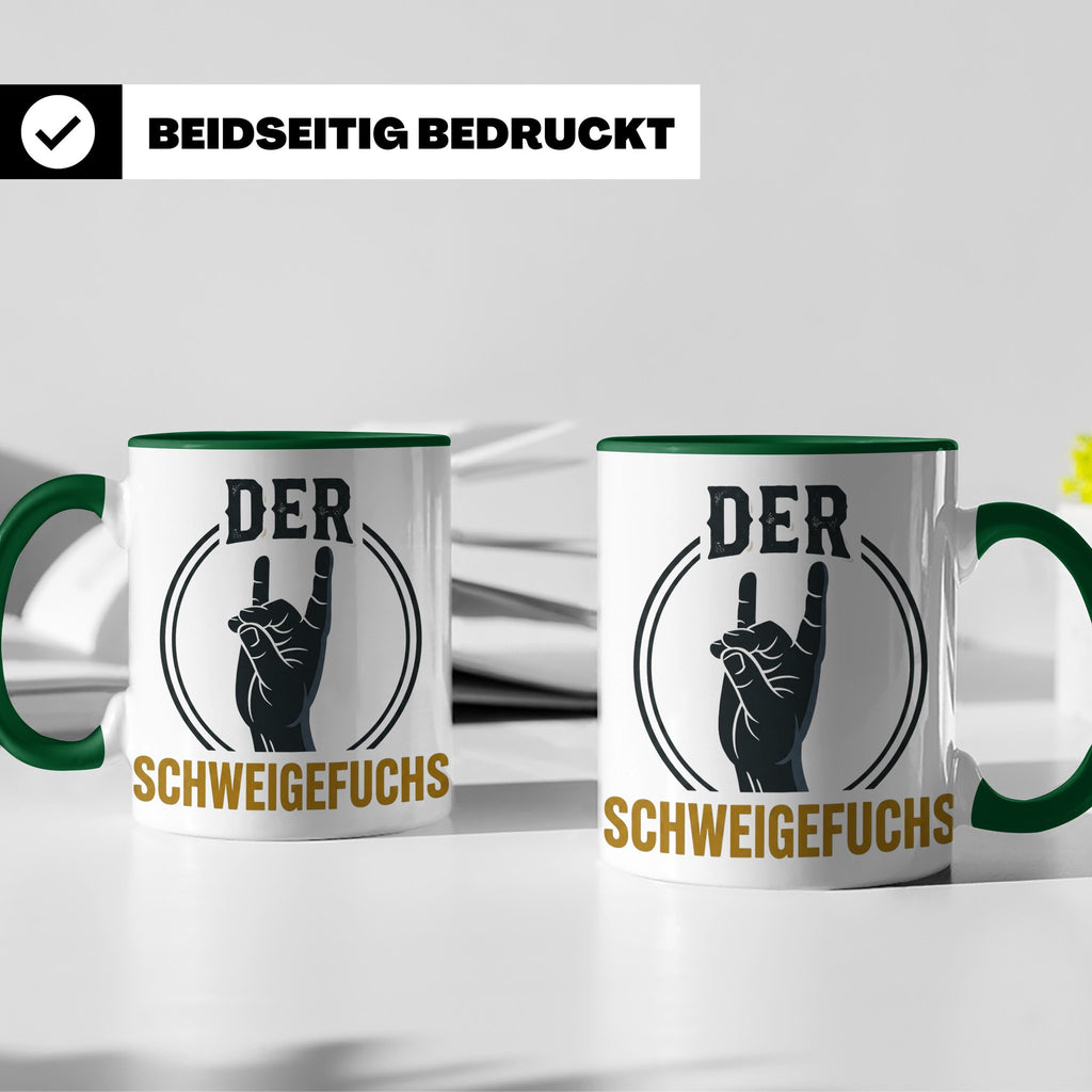Schweigefuchs Tasse für Lehrer & Erzieher mit Rock Hand Gest – Grün [farbe:grün]