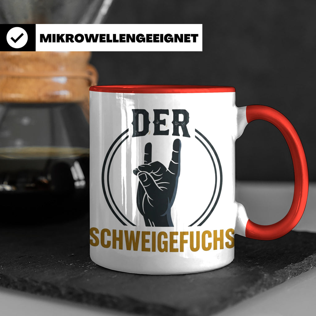 Schweigefuchs Tasse für Lehrer & Erzieher mit Rock Hand Gest – Rot [farbe:rot]