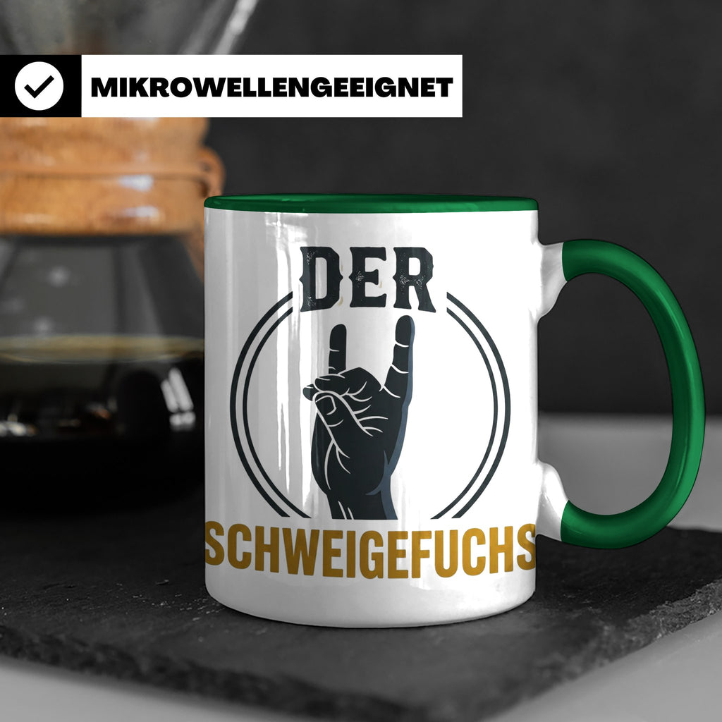 Schweigefuchs Tasse für Lehrer & Erzieher mit Rock Hand Gest – Grün [farbe:grün]