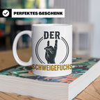 Schweigefuchs Tasse für Lehrer & Erzieher mit Rock Hand Gest – Weiß [farbe:weiß]
