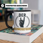 Schweigefuchs Tasse für Lehrer & Erzieher mit Rock Hand Gest – Schwarz [farbe:schwarz]
