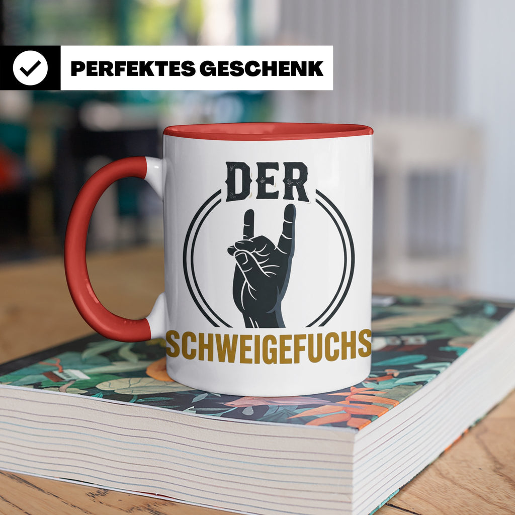 Schweigefuchs Tasse für Lehrer & Erzieher mit Rock Hand Gest – Rot [farbe:rot]