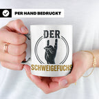 Schweigefuchs Tasse für Lehrer & Erzieher mit Rock Hand Gest – Weiß [farbe:weiß]