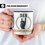 Schweigefuchs Tasse für Lehrer & Erzieher mit Rock Hand Gest – Schwarz [farbe:schwarz]