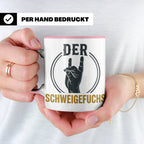 Schweigefuchs Tasse für Lehrer & Erzieher mit Rock Hand Gest – Rosa [farbe:rosa]