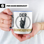Schweigefuchs Tasse für Lehrer & Erzieher mit Rock Hand Gest – Blau [farbe:blau]