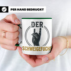 Schweigefuchs Tasse für Lehrer & Erzieher mit Rock Hand Gest – Grün [farbe:grün]