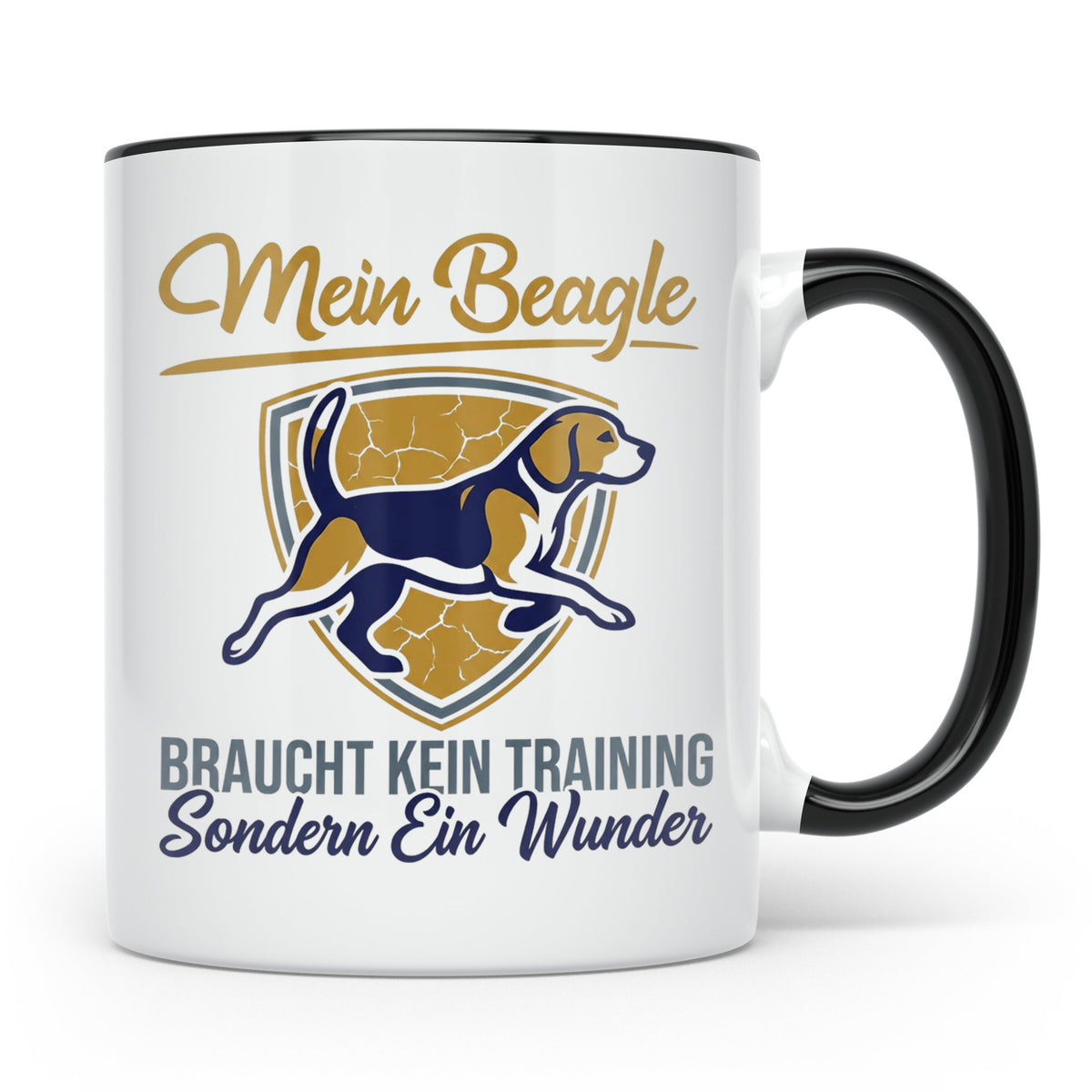 Beagle Tasse mit Spruch braucht kein Training sondern ein Wu – Schwarz [farbe:schwarz]