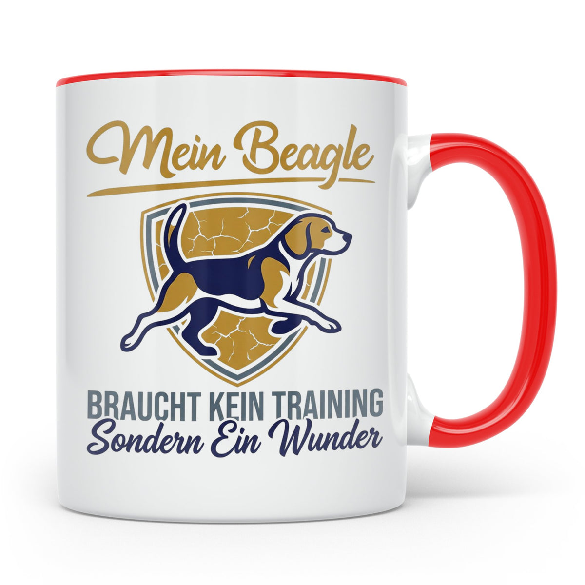 Beagle Tasse mit Spruch braucht kein Training sondern ein Wu – Rot [farbe:rot]