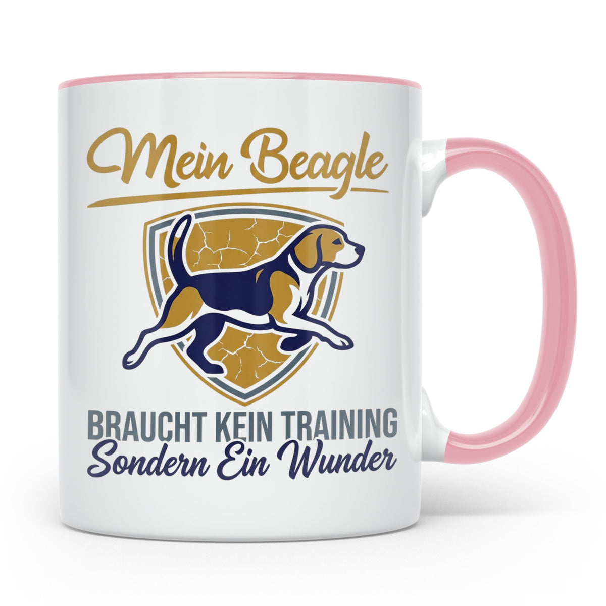 Beagle Tasse mit Spruch braucht kein Training sondern ein Wu – Rosa [farbe:rosa]