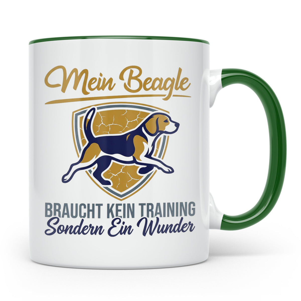 Beagle Tasse mit Spruch braucht kein Training sondern ein Wu – Grün [farbe:grün]