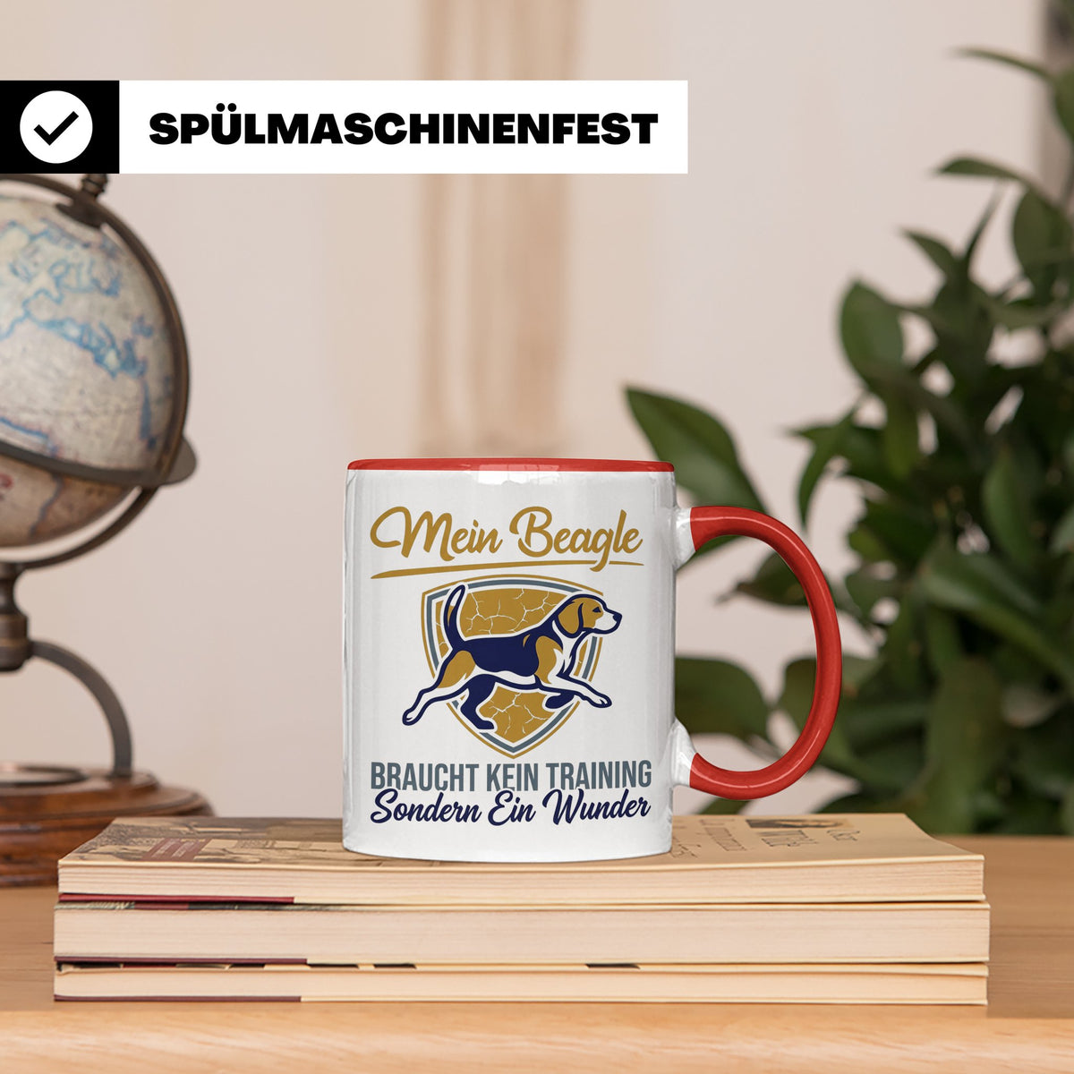 Beagle Tasse mit Spruch braucht kein Training sondern ein Wu – Rot [farbe:rot]