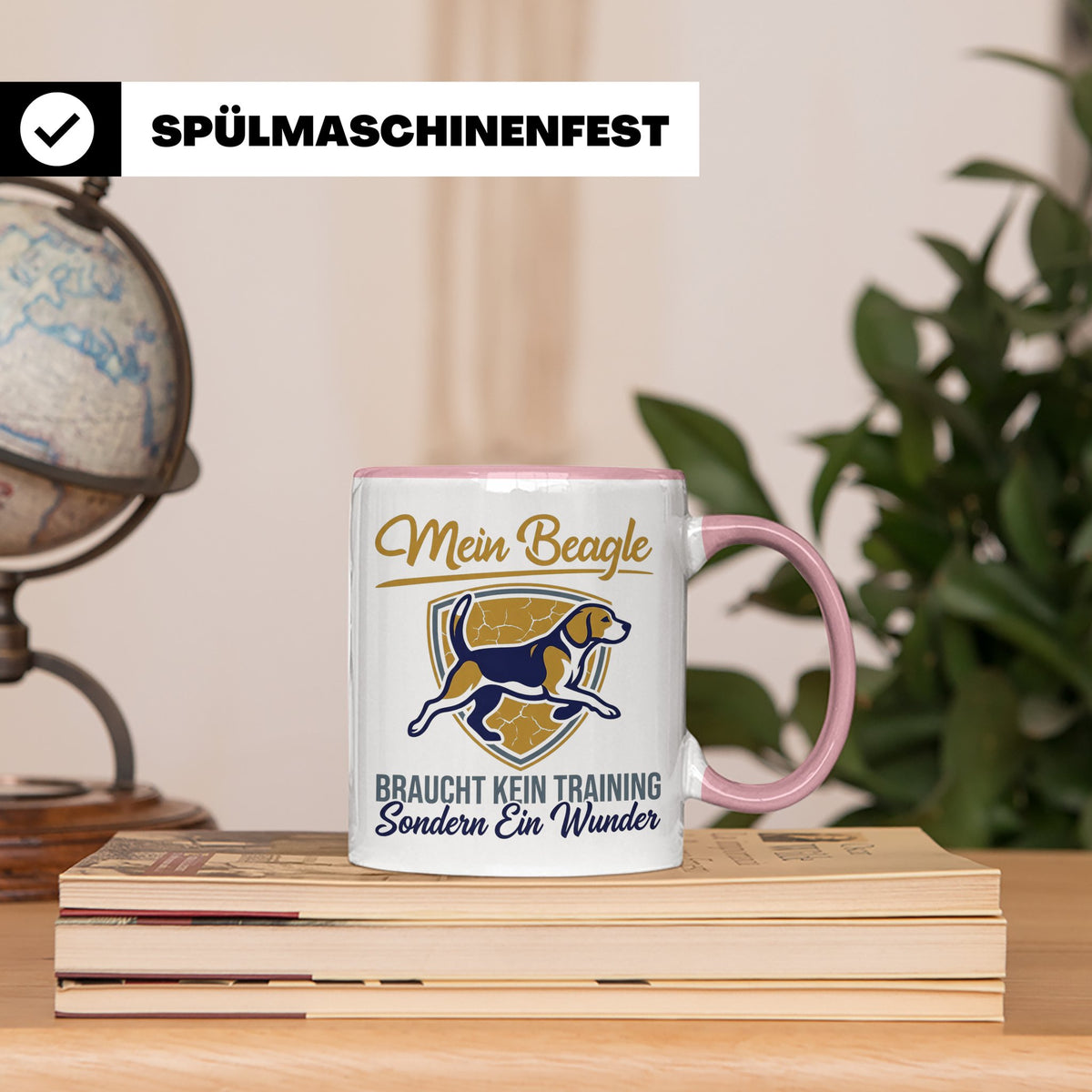 Beagle Tasse mit Spruch braucht kein Training sondern ein Wu – Rosa [farbe:rosa]
