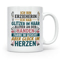 Erzieherin Tasse mit Spruch Glück im Herzen. Geschenk für Ki – Weiß [farbe:weiß]