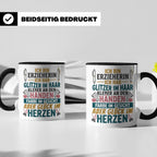 Erzieherin Tasse mit Spruch Glück im Herzen. Geschenk für Ki – Schwarz [farbe:schwarz]