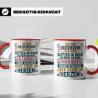 Erzieherin Tasse mit Spruch Glück im Herzen. Geschenk für Ki – Rot [farbe:rot]