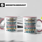 Erzieherin Tasse mit Spruch Glück im Herzen. Geschenk für Ki – Rosa [farbe:rosa]