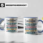 Erzieherin Tasse mit Spruch Glück im Herzen. Geschenk für Ki – Blau [farbe:blau]