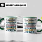 Erzieherin Tasse mit Spruch Glück im Herzen. Geschenk für Ki – Grün [farbe:grün]
