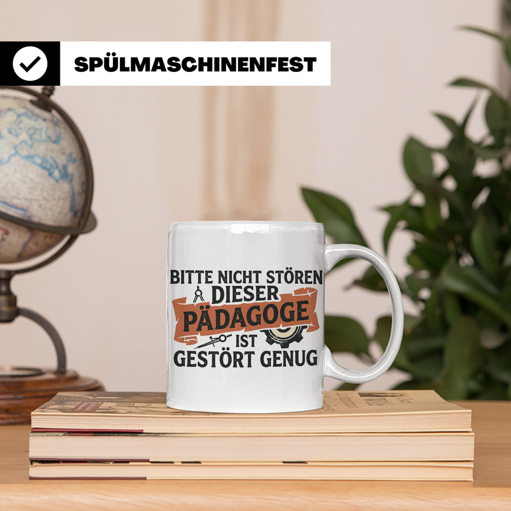 Pädagoge Tasse mit Spruch gestört genug, lustiges Geschenk L – Weiß [farbe:weiß]