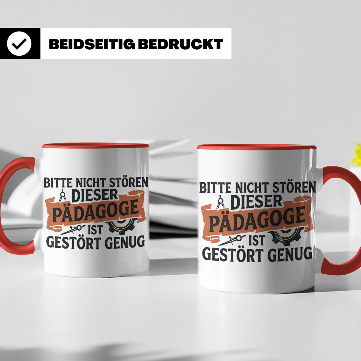 Pädagoge Tasse mit Spruch gestört genug, lustiges Geschenk L – Rot [farbe:rot]