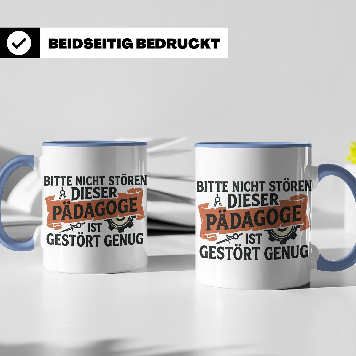Pädagoge Tasse mit Spruch gestört genug, lustiges Geschenk L – Blau [farbe:blau]