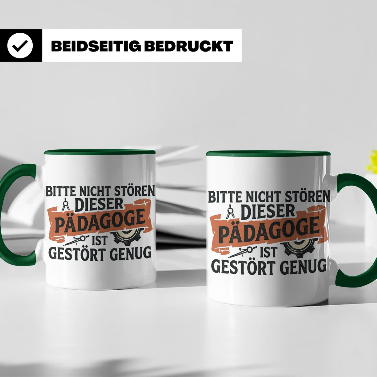 Pädagoge Tasse mit Spruch gestört genug, lustiges Geschenk L – Grün [farbe:grün]