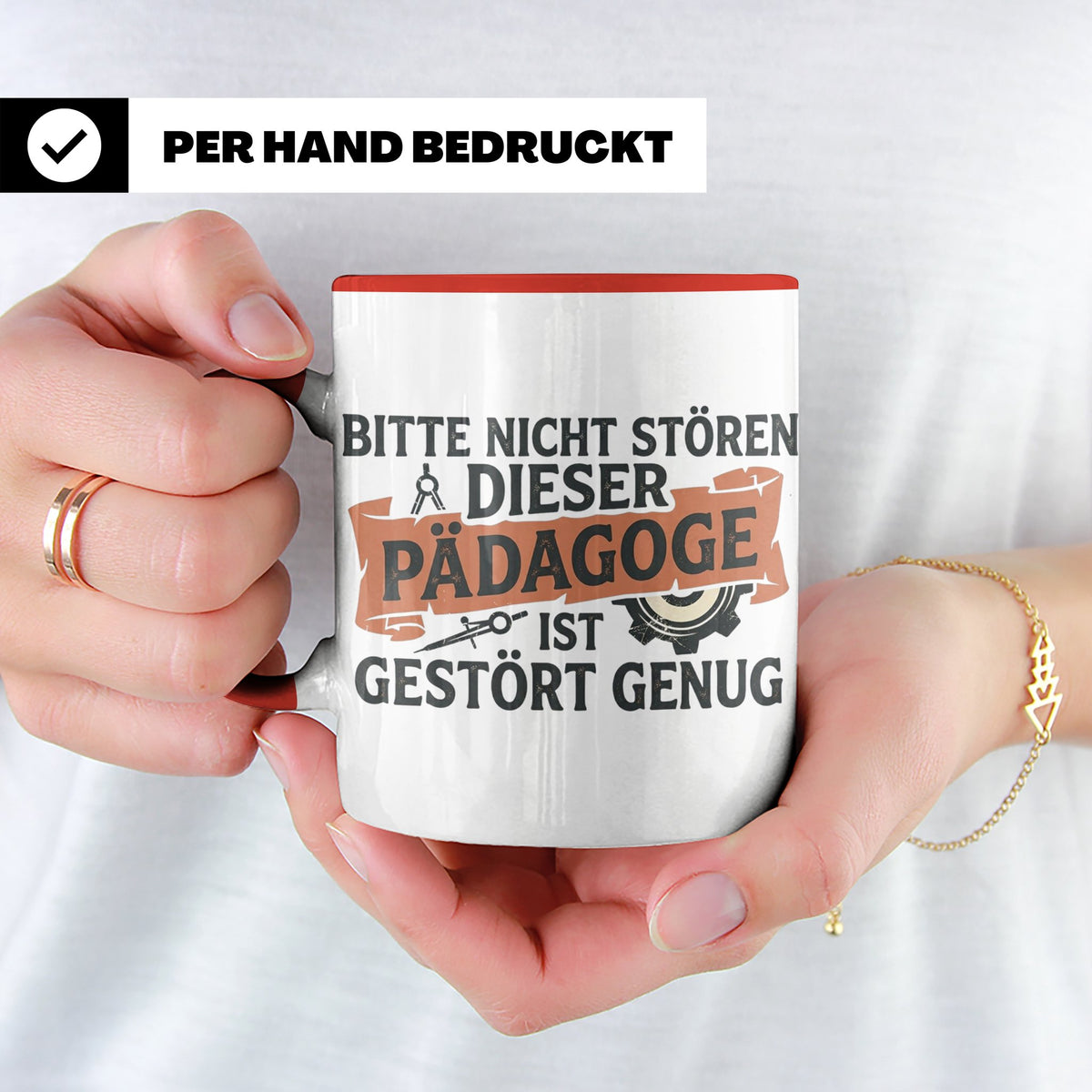 Pädagoge Tasse mit Spruch gestört genug, lustiges Geschenk L – Rot [farbe:rot]