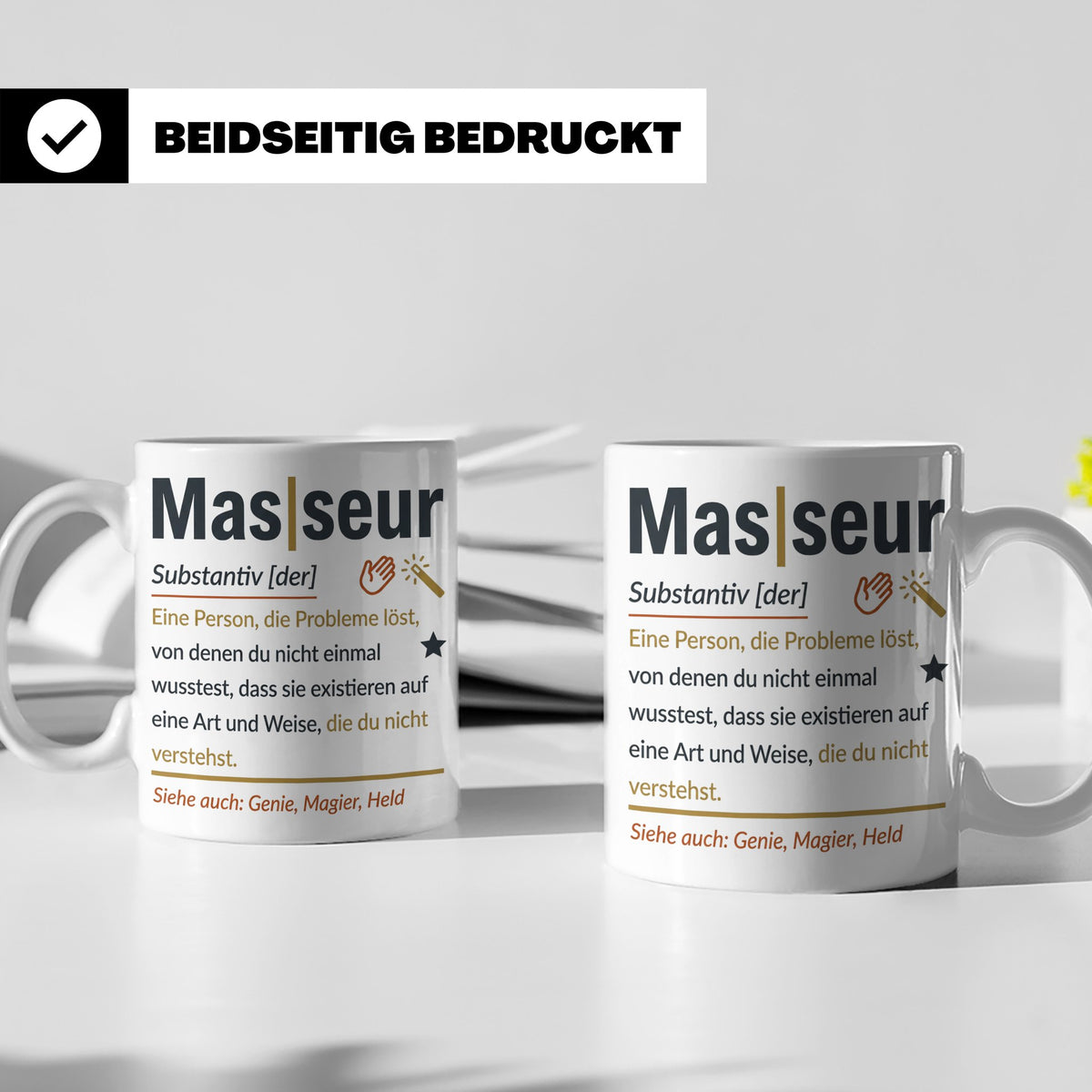 Masseur Tasse mit lustiger Definition Spruch, Geschenk für P – Weiß [farbe:weiß]