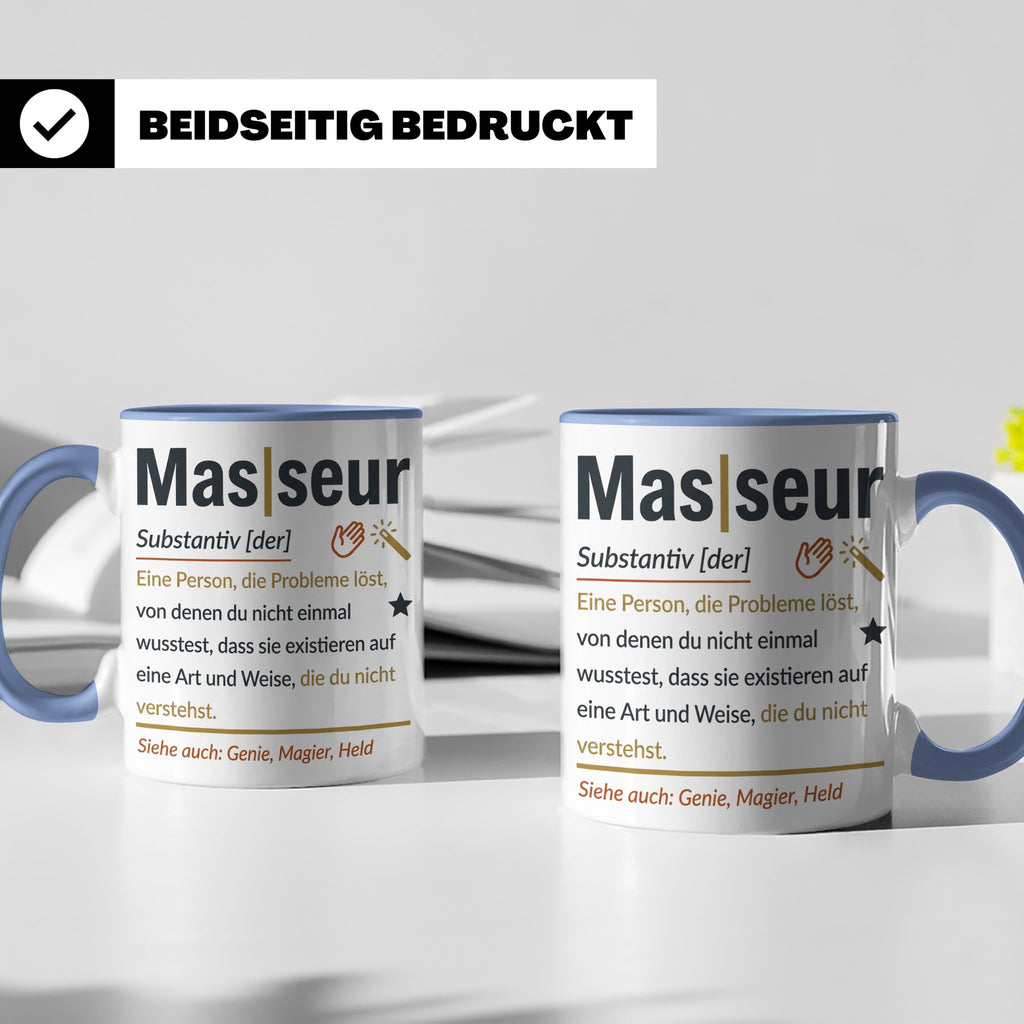 Masseur Tasse mit lustiger Definition Spruch, Geschenk für P – Blau [farbe:blau]