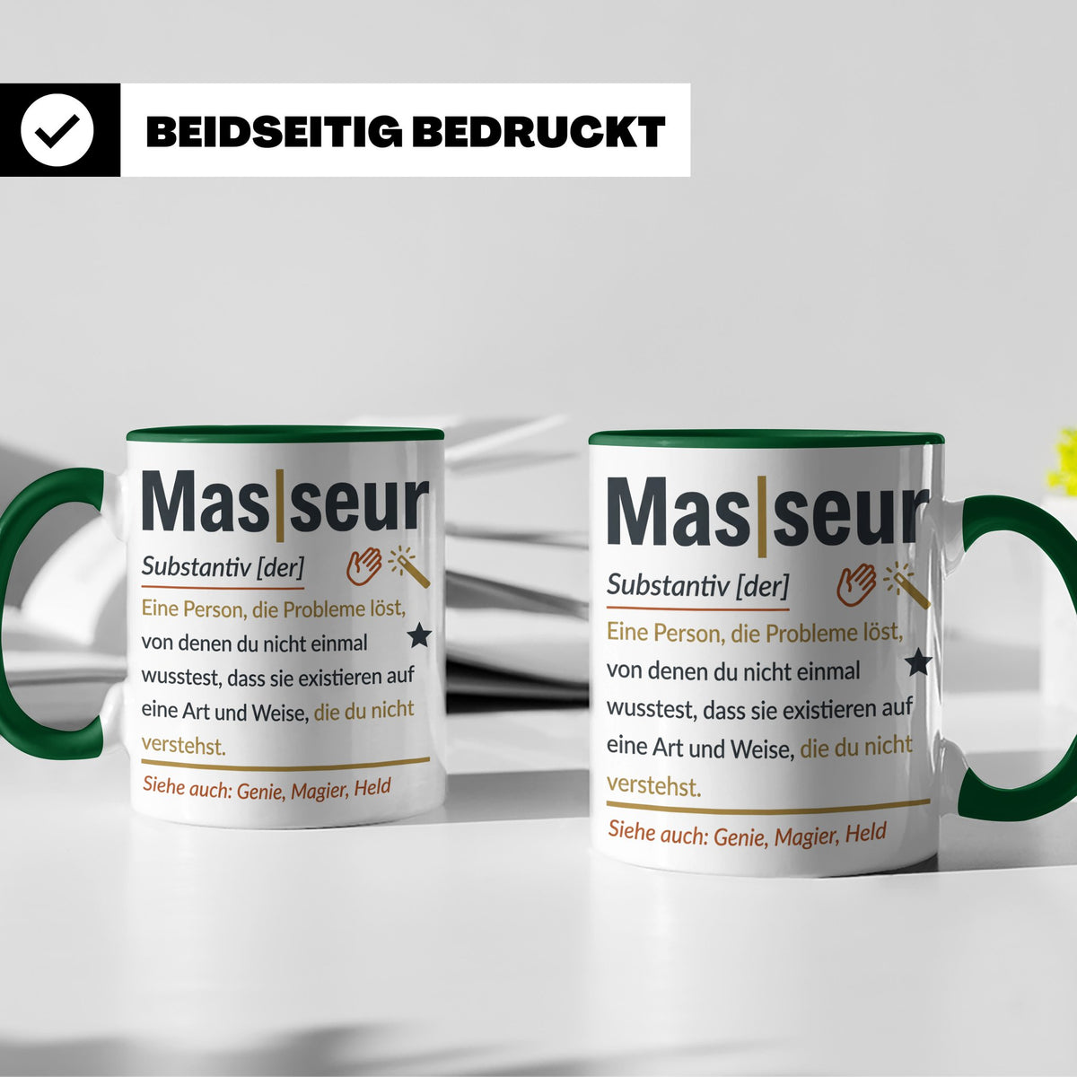 Masseur Tasse mit lustiger Definition Spruch, Geschenk für P – Grün [farbe:grün]