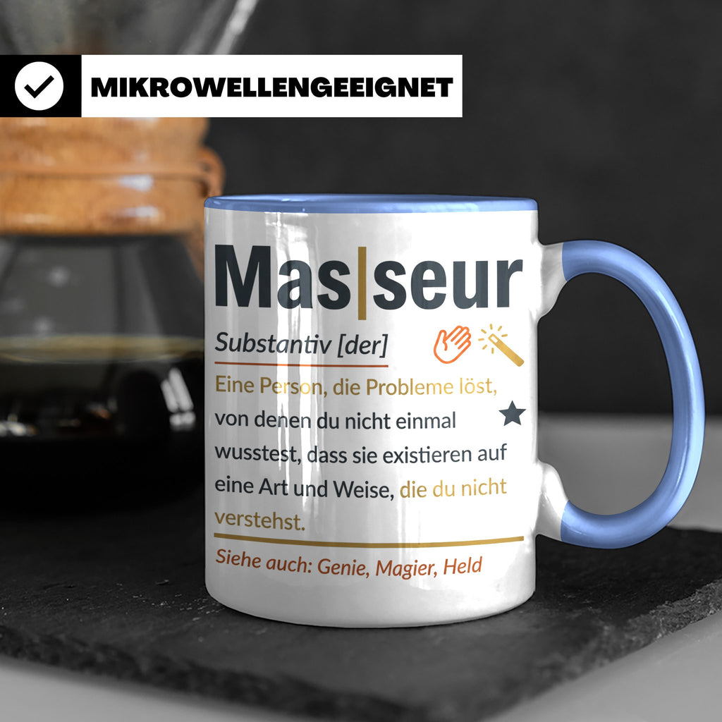 Masseur Tasse mit lustiger Definition Spruch, Geschenk für P – Blau [farbe:blau]