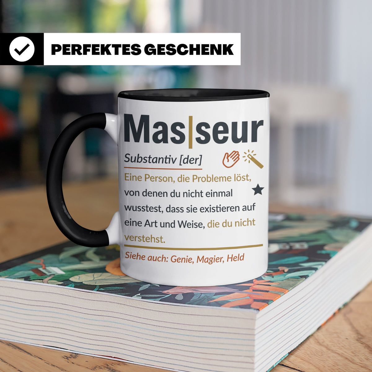 Masseur Tasse mit lustiger Definition Spruch, Geschenk für P – Schwarz [farbe:schwarz]