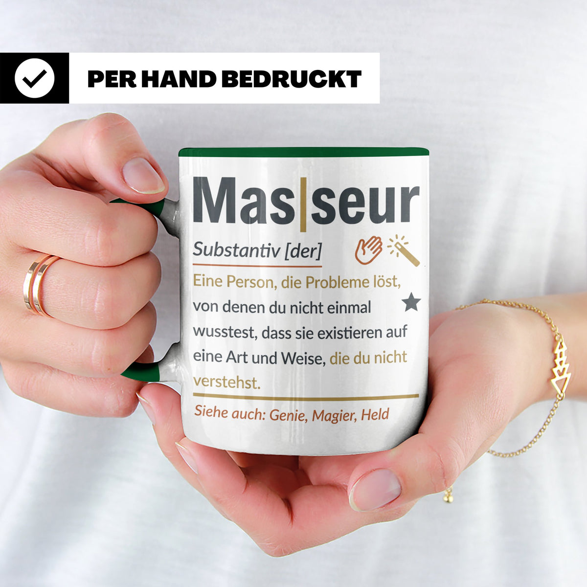 Masseur Tasse mit lustiger Definition Spruch, Geschenk für P – Grün [farbe:grün]