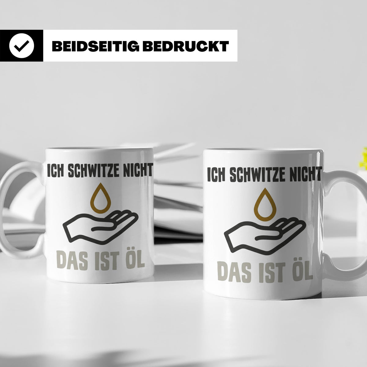 Mechaniker Tasse mit Spruch Ich schwitze nicht das ist Öl |  – Weiß [farbe:weiß]