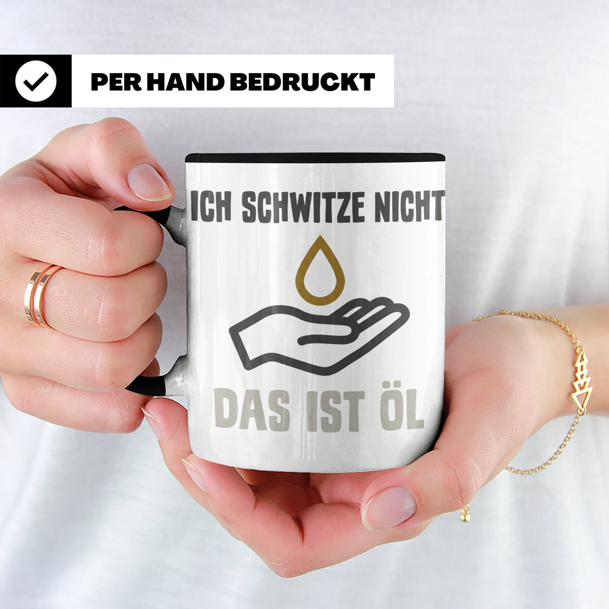 Mechaniker Tasse mit Spruch Ich schwitze nicht das ist Öl |  – Schwarz [farbe:schwarz]