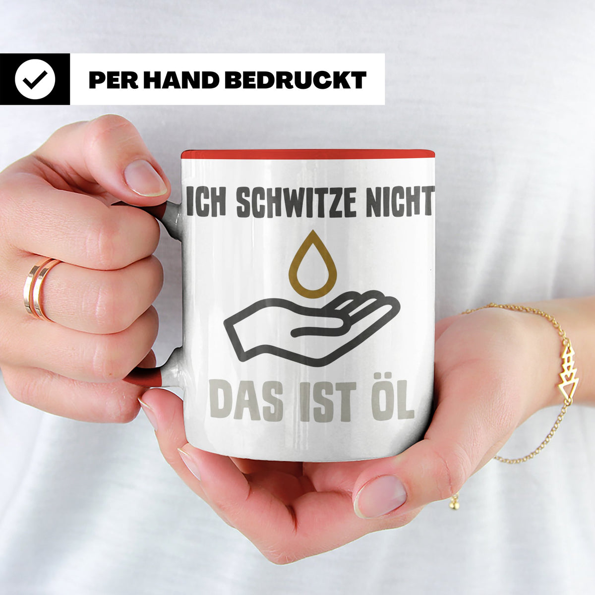 Mechaniker Tasse mit Spruch Ich schwitze nicht das ist Öl |  – Rot [farbe:rot]