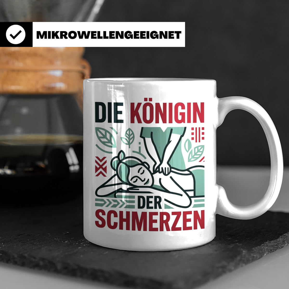 Tasse Physiotherapeutin Königin der Schmerzen lustiger Spruc – Weiß [farbe:weiß]