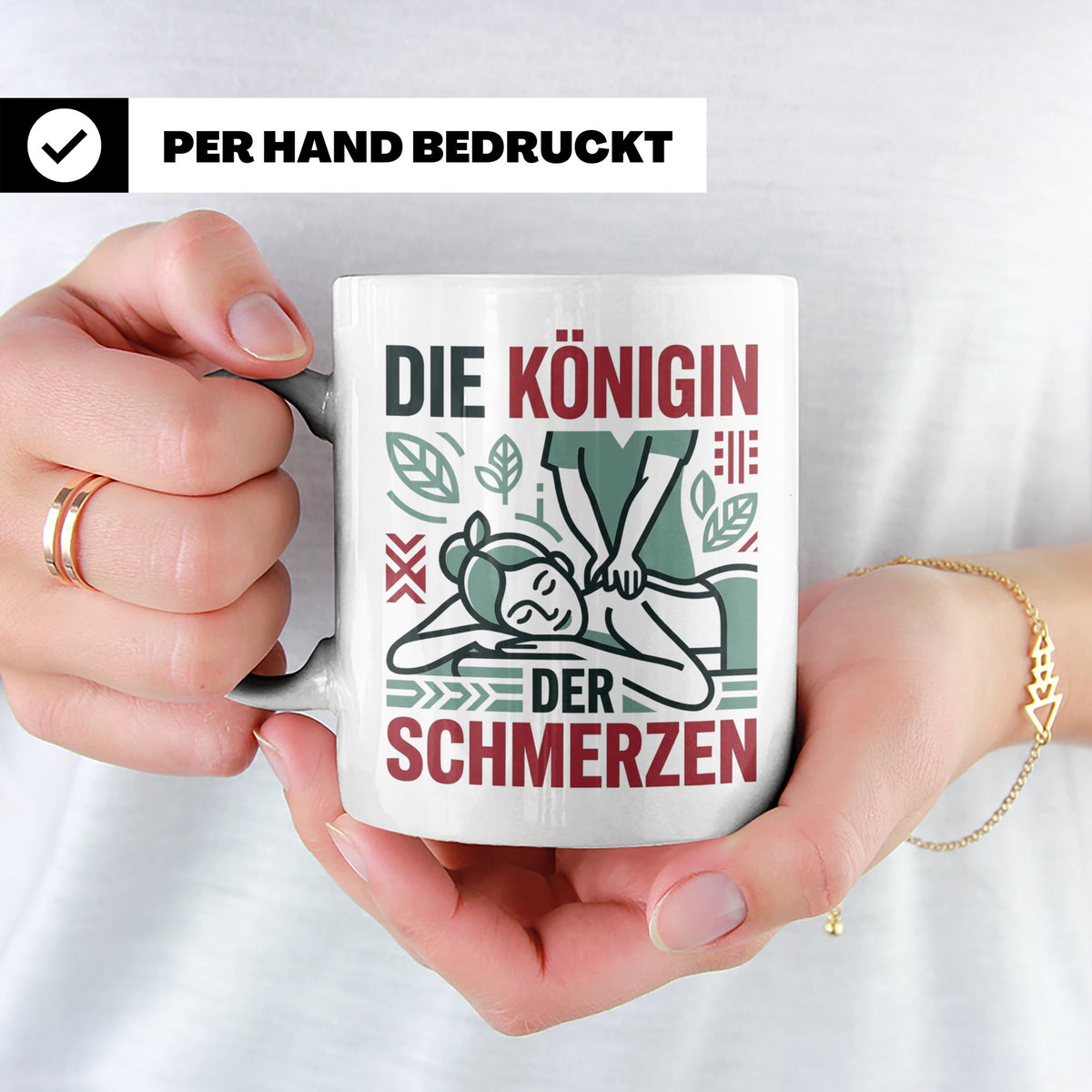 Tasse Physiotherapeutin Königin der Schmerzen lustiger Spruc – Weiß [farbe:weiß]