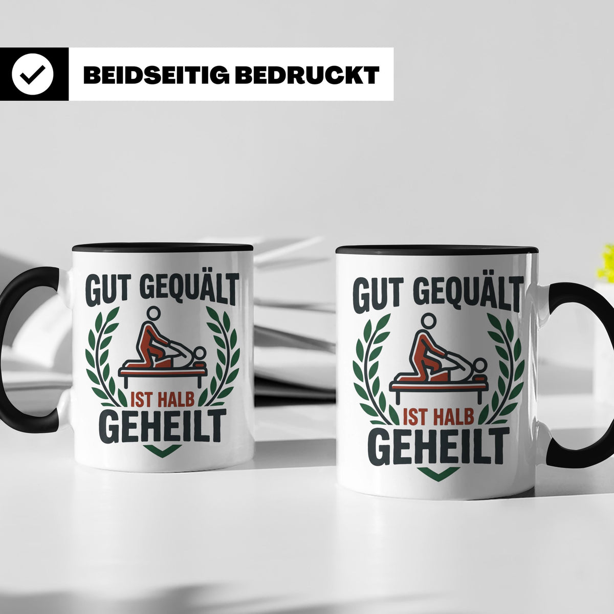 Physiotherapeut Tasse 'Gut gequält ist halb geheilt' | Lusti – Schwarz [farbe:schwarz]