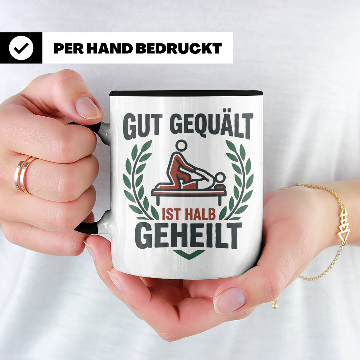 Physiotherapeut Tasse 'Gut gequält ist halb geheilt' | Lusti – Schwarz [farbe:schwarz]