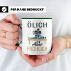 Physiotherapeut Tasse mit Spruch Ölich Aber Fröhlich, lustig – Grün [farbe:grün]